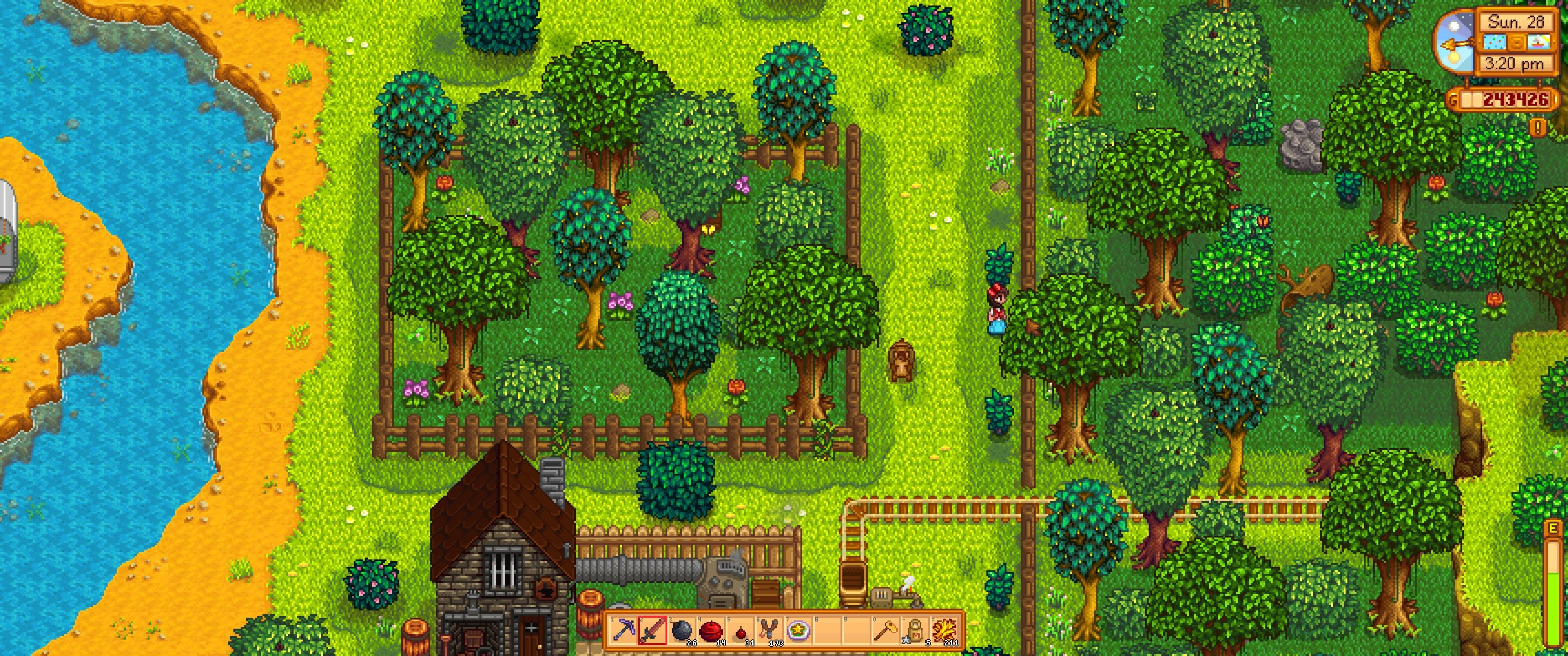 Stardew Valley: The player stands beside the entrance to the Alleyway Buffet path