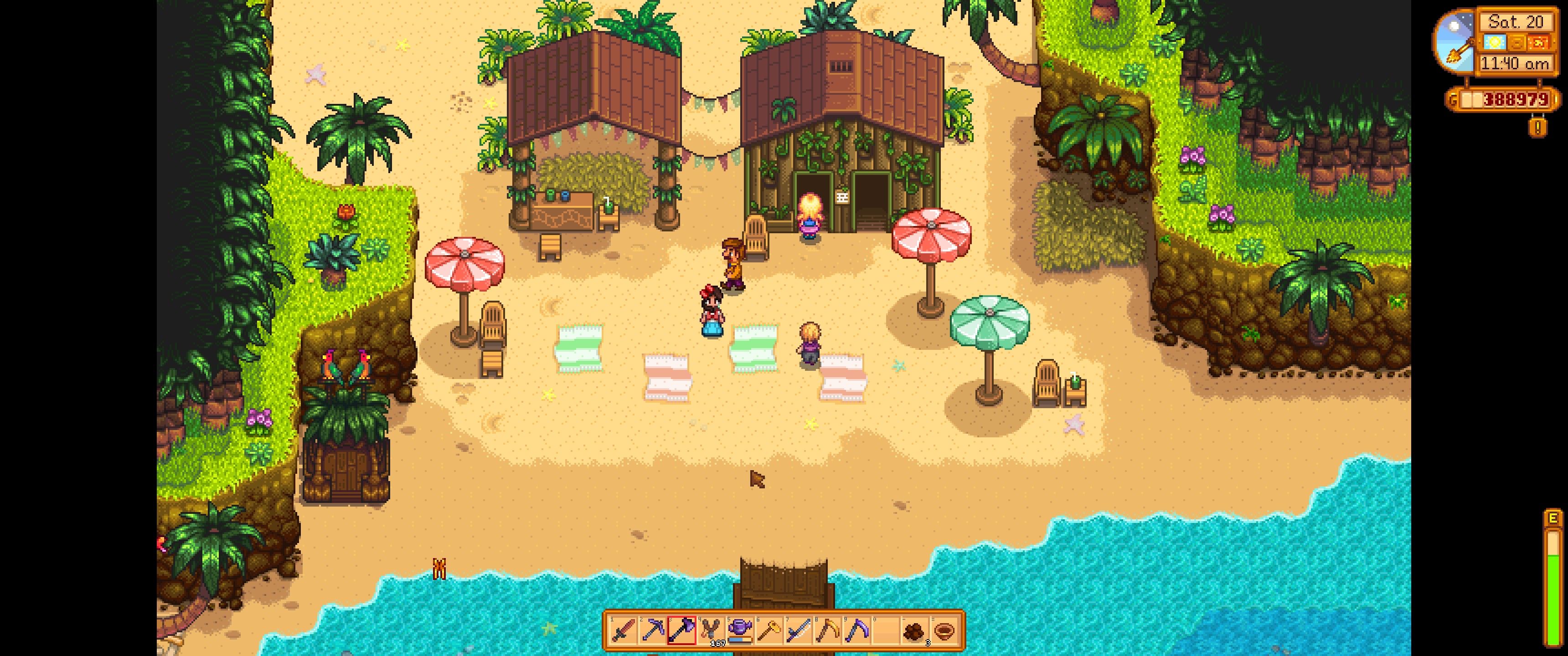 Stardew Island: The player stands in front of the Ginger Island resort